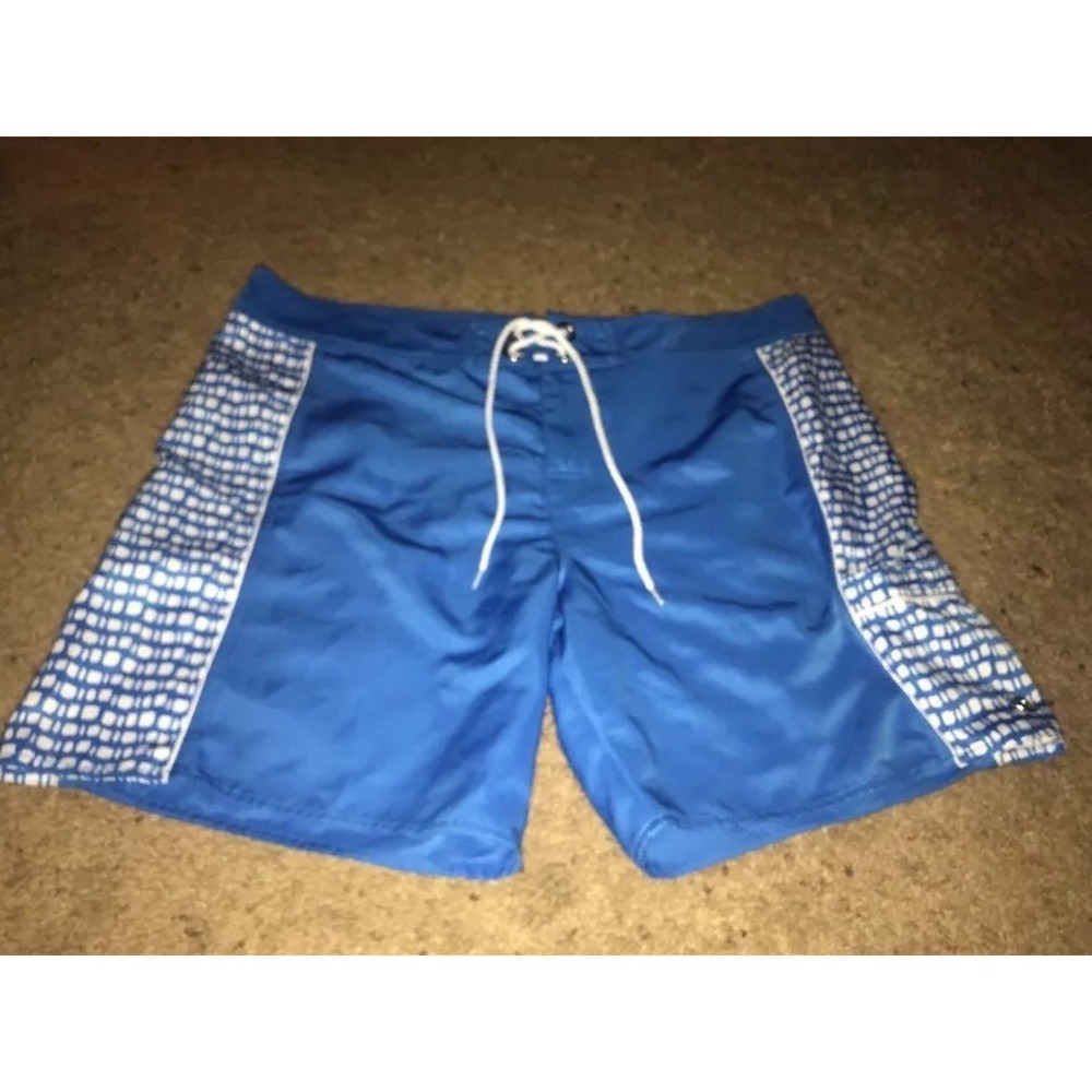 Eddie Bauer Men's XL XLARGE Swim Trunks Board Shorts Pocket‎ Blue And white